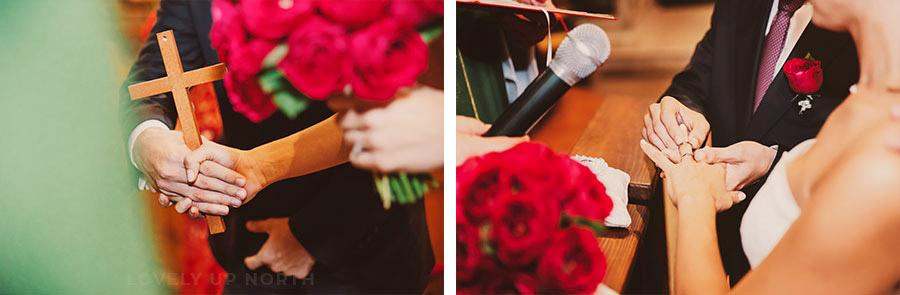 Yorkshire photographer capturing a couple as they exchange rings in a religious ceremony