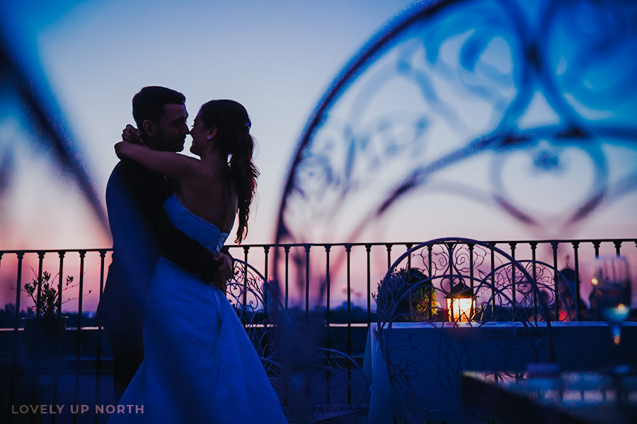 Yorkshire photographer capturing a portrait of a newly wed couple at sunrise